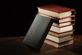 books stack wooden table. High quality beautiful photo concept