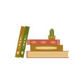 The books are stacked like a cactus in a pot . Flat interior design, vector illustration. A design template for a library, Royalty Free Stock Photo