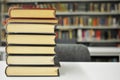 Books on the table in college library Royalty Free Stock Photo