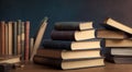 books on the table, books in library, abstract books background, abstract book wallpaper Royalty Free Stock Photo