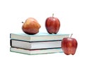 Books and three red apples Royalty Free Stock Photo