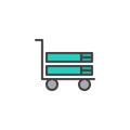 Books on trolley cart filled outline icon
