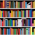 Books vector seamless texture vertically and horizontally. Bookshelf background.