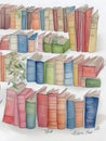 Books in watercolor drawings small cartoon 3D delicate cute in watercolor drawings watercolor white background pastel colors 4