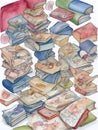 Books in watercolor drawings small cartoon 3D delicate cute in watercolor drawings watercolor white background pastel colors 3