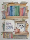Books in watercolor drawings small cartoon 3D delicate cute in watercolor drawings watercolor white background pastel colors