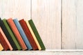 Books Wood Shelf, Old Spines Covers, White Wooden Wall