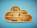 Books on wooden shelf cloud shape Royalty Free Stock Photo