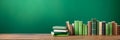 Books on the wooden shelf, copy space Royalty Free Stock Photo
