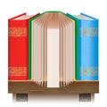 Books on a wooden shelf. Icon for your website.