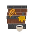 Books, yellow leaves and cup of coffee. I love to read in autumn, concept