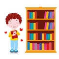 Bookshelf boy hug book love reading teaching