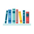 Bookshelf with colorful books isolated on white background. Vector flat illustration. Royalty Free Stock Photo