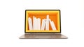 Bookshelf on computer screen concept 3d rendering Royalty Free Stock Photo