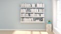 Bookshelf in empty room 3d illustration clean reading room with