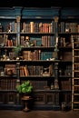 Bookshelf filled with a variety of books in a cozy home library