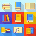 Bookshelf icons set, flat style Royalty Free Stock Photo