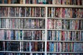 Movie collection on a book shelf