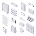 Bookshelf isometric - collection of various cases and shelves for books for home and store interior design.