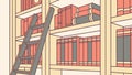 Bookshelf with Ladder in Library, vector design Generative AI Royalty Free Stock Photo