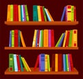 Bookshelf library interior wall colorful flat set