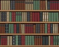 Bookshelves with books. Seamless background. Old books on the shelves