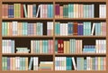 Bookshelves full of books. Education library and bookstore concept. Seamless pattern.