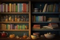 bookshelves full of cookbooks, ready for someone to try out new recipes