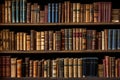 Bookshelves in the library. Large bookcase with lots of books. Sofa in the room for reading books. Library or shop with