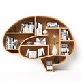 Bookshelves in the shape of human brain, intelligence book shelf concept 3d rendering