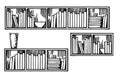 Bookshelves sketch. Hand drawn interior elements. Books on the bookshelf. Hand drawn sketch illustration. Vector with Royalty Free Stock Photo