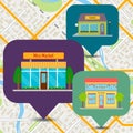 Bookshop, ice cream shop and mini market on map. Royalty Free Stock Photo