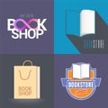 Bookstore, bookshop vector emblem, logo