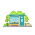 Bookstore front. Vector illustration in flat design. Bookshop fa