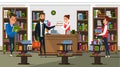 Bookstore interior flat vector illustration Royalty Free Stock Photo