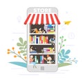 Bookstore online concept vector flat style design illustration