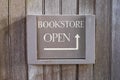 Bookstore open sign.