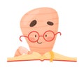 Bookworm Character Reading Favorite Book Smiling Vector Illustration