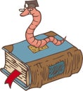 Bookworm on the Closed Book with Bookmark Royalty Free Stock Photo
