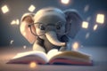 The Bookworm Elephant: A Cute Little Elephant Reading a Book with Glasses