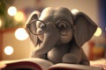 The Bookworm Elephant: A Cute Little Elephant Reading a Book with Glasses