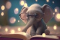 The Bookworm Elephant: A Cute Little Elephant Reading a Book with Glasses