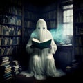 Bookworm ghost infesting a library