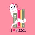 Bookworm.Hand-drawn educational vector illustrations of bookworm and books. Cartoon style