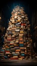 Bookworms delight A towering stack of books at the bookshop