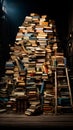 Bookworms delight A towering stack of books at the bookshop