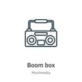 Boom box outline vector icon. Thin line black boom box icon, flat vector simple element illustration from editable multimedia Royalty Free Stock Photo