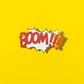 boom cartoon illustration text retro pop art style yellow background. High quality photo Royalty Free Stock Photo