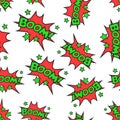 Boom comic sound effects seamless pattern background. Royalty Free Stock Photo