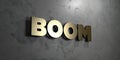 Boom - Gold sign mounted on glossy marble wall - 3D rendered royalty free stock illustration